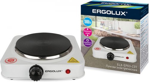 Электроплитка однокомфорочная дисковая Ergolux ELX-EP03-C01 ТЭН 1,0 кВт/220В Белая